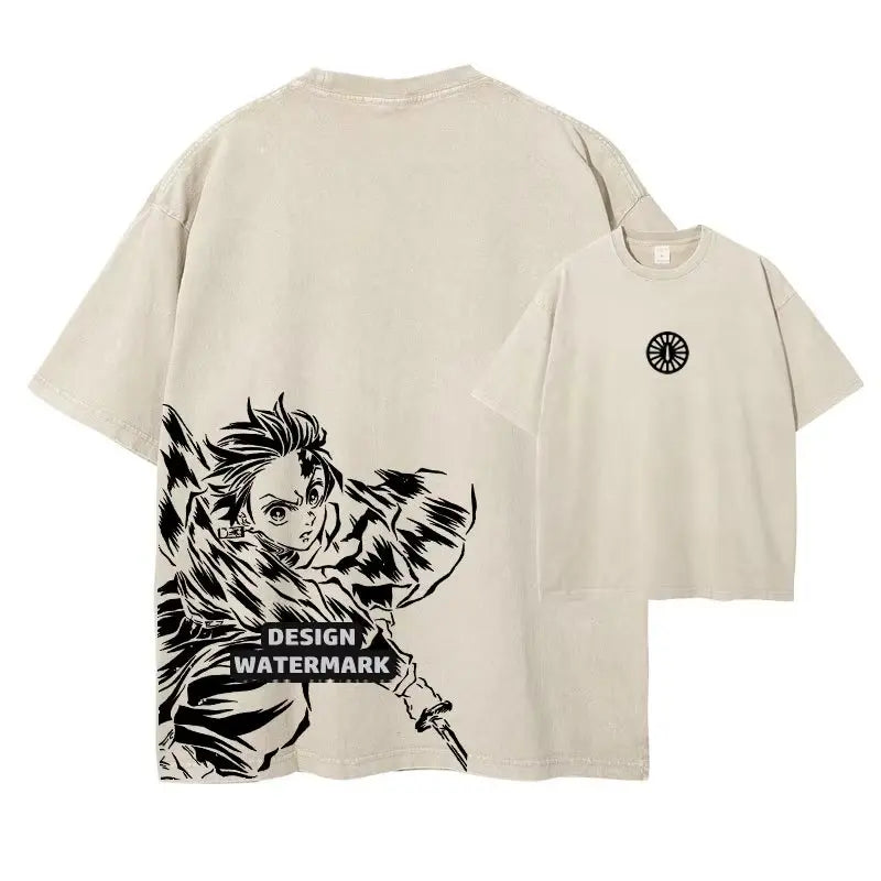 Demon Slayer Anime Vintage Washed T Shirt Men Women Cotton Streetwear Graphic Print Short Sleeve Tee Casual Tops Summer