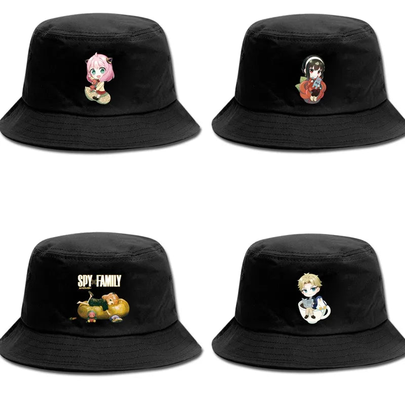 Anime Spy X Family Creative Peripheral Cute Outdoor Leisure Sunscreen Hat Art Versatile Cartoon Printed Fisherman's Hats