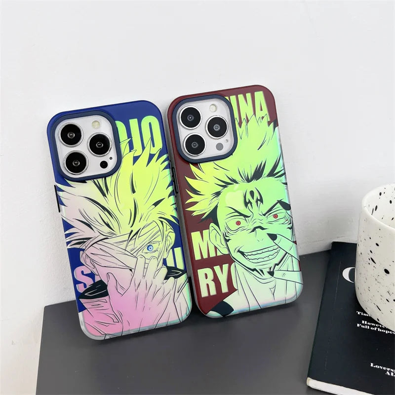 Laser Jujutsu Kaisen Phone Cases For iPhone 16 15 14 13 12 Pro Max Japan Anime Soft Back Cover