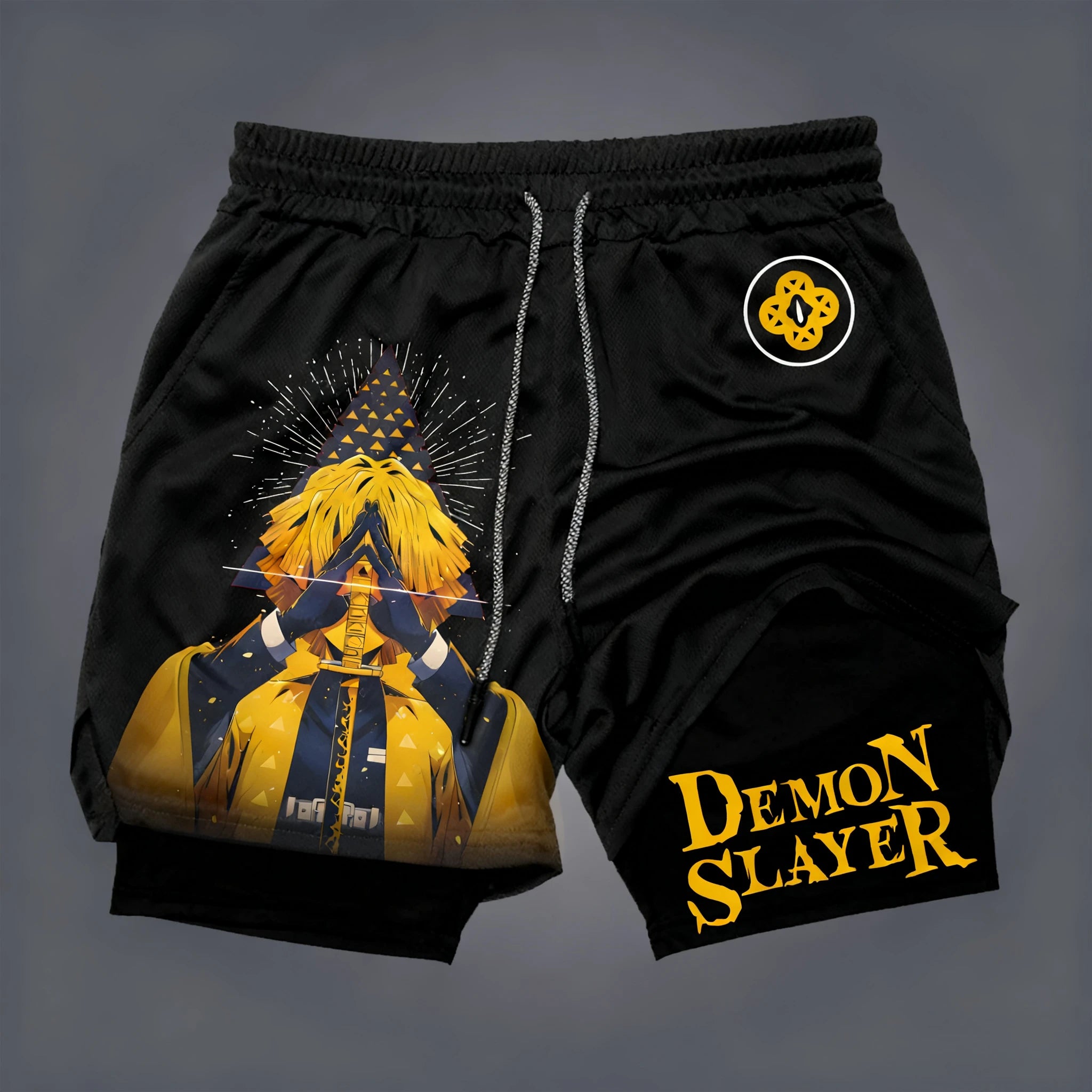 Demon Slayer Street Trendy Double Layer Shorts Summer New Anime Printed Fashion Fitness Swimming Hiking 2-in-1 Sports Shorts