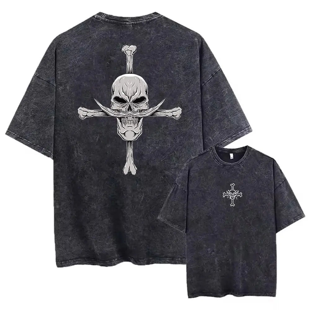 One Piece Anime Print Washed T-shirt Men Hip Hop Streetwear Oversized Women Short Sleeved Graphic Tee Summer Harajuku Casual Top