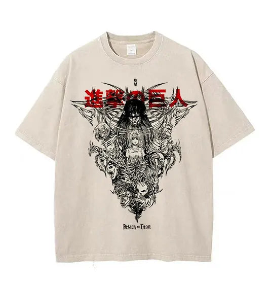 Summer Y2k Vintage Attack on Titan Washed T-shirt Man Women Short Sleeve Tee Streetwear Oversized Anime Print Casual Tops