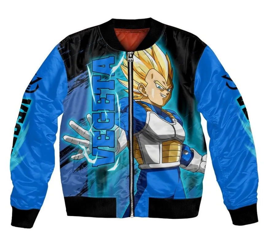 Plus Size Anime Bomber Jacket for Men - One Piece Naruto Dragon Ball Themed Military Aviator Coat, Cosplay Winter Outerwear Gift