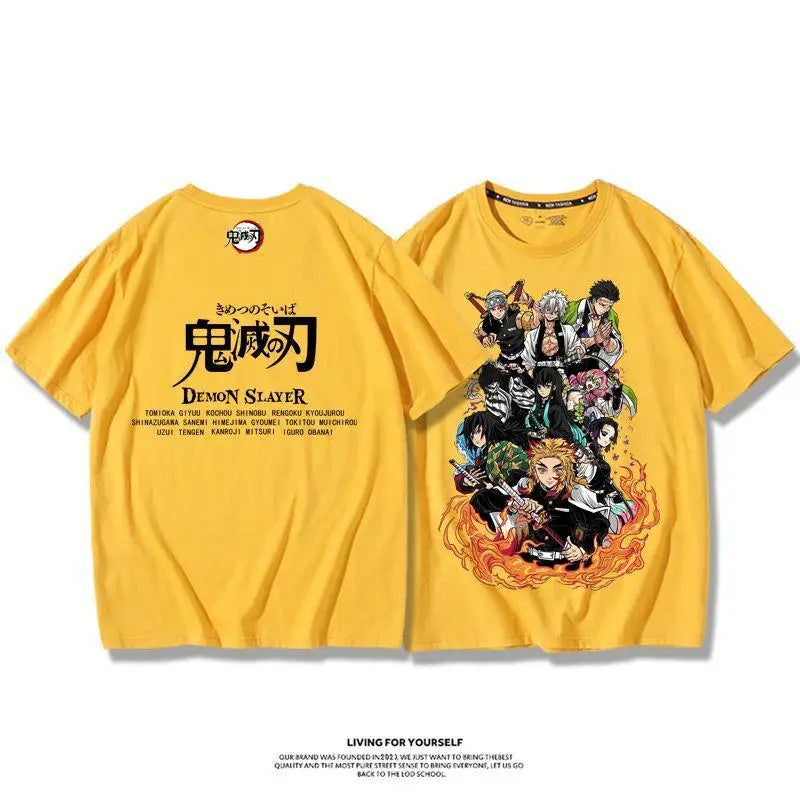 Demon Slayer Anime Tanjirou Nezuko Zenitsu Giyuu Printed Cotton Short Sleeve Summer Men's Outdoor Casual Streetwear Gift