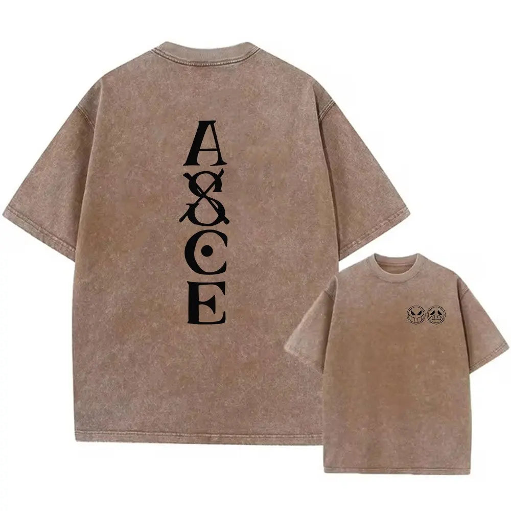 One Piece Anime Print Washed T-shirt Men Hip Hop Streetwear Oversized Women Short Sleeved Graphic Tee Summer Harajuku Casual Top