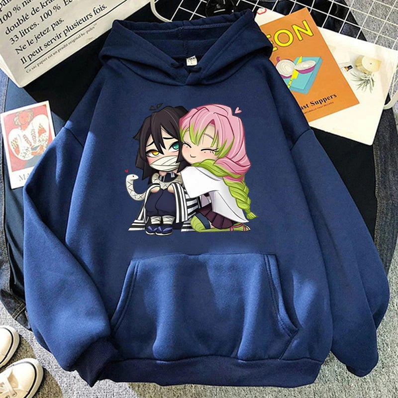 Hot Sale Autumn And Winter Fashion Long-Sleeved Outdoor Casual Loose Sweater Anime Kanroji Mitsuri Iguro Obanai Printing Hoodies