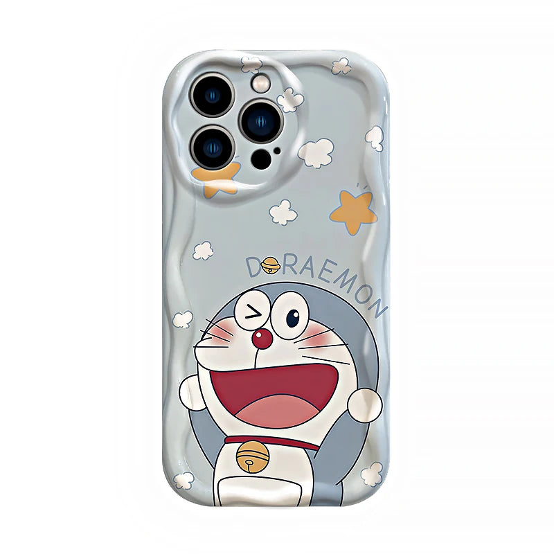 Doraemon Soft Silicone Wavy Case – Cute Cartoon iPhone 6–15 Pro Max Cover