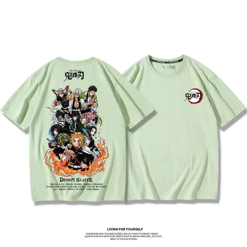 Demon Slayer Anime Tanjirou Nezuko Zenitsu Giyuu Printed Cotton Short Sleeve Summer Men's Outdoor Casual Streetwear Gift