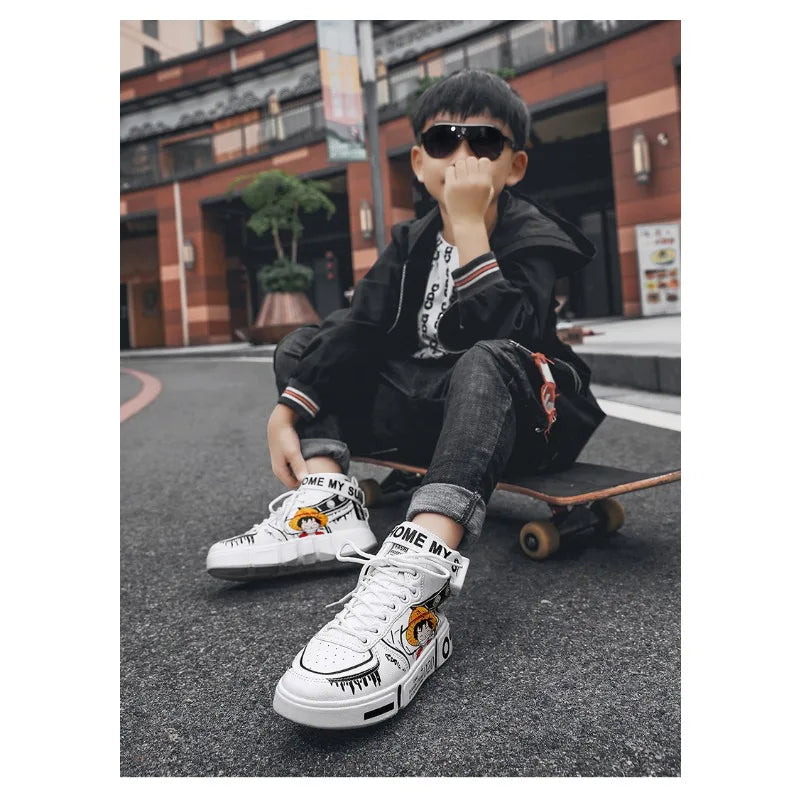 Anime One Piece Luffy High Top Students Leisure Sports Shoes Roronoa Zoro Autumn Winter Breathable Non-slip Shoes Gift Men Women