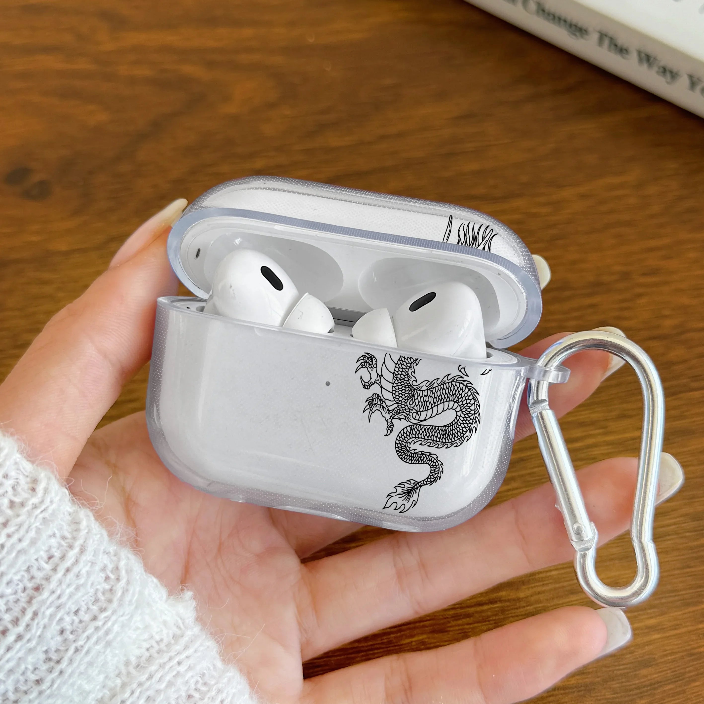 Dragon Design Earphone Case For AirPods Pro/Pro2 TPU Clear Wireless Bluetooth Cover For AirPods 3/4 Protector With Keychain Case