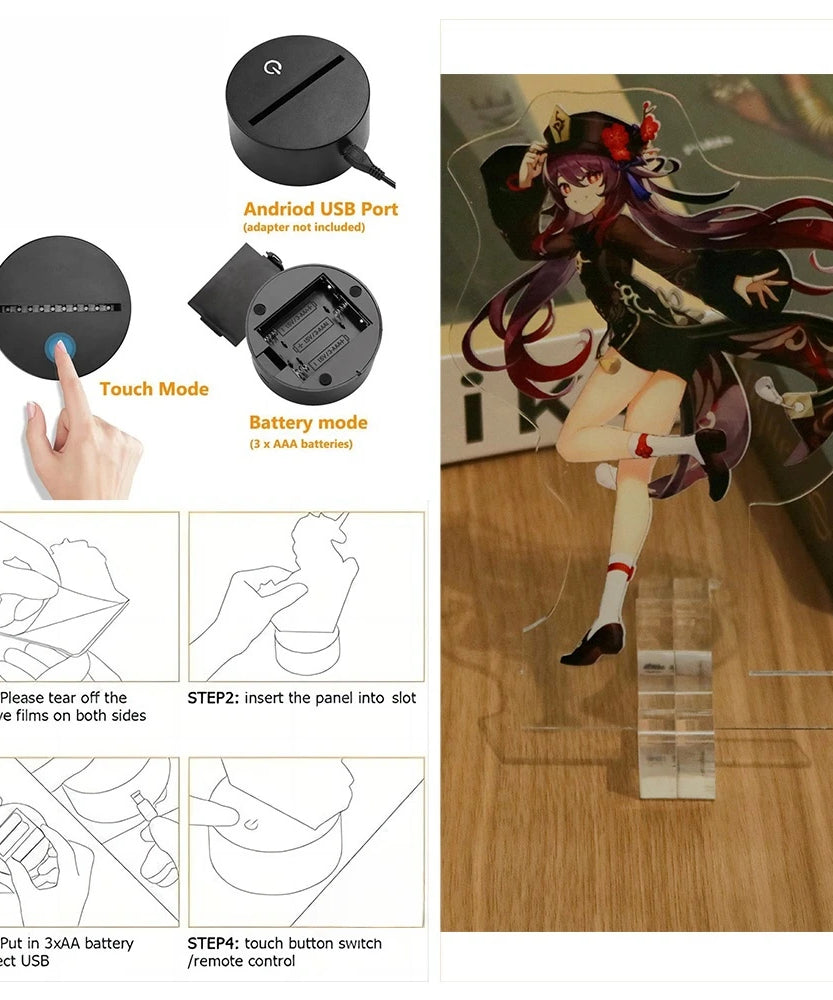 Genshin Impact 3D Lamp Anime LED Night Light Decorative Smart Touch dreamcast for Bedroom Home Decoration Valentine's Day Gift