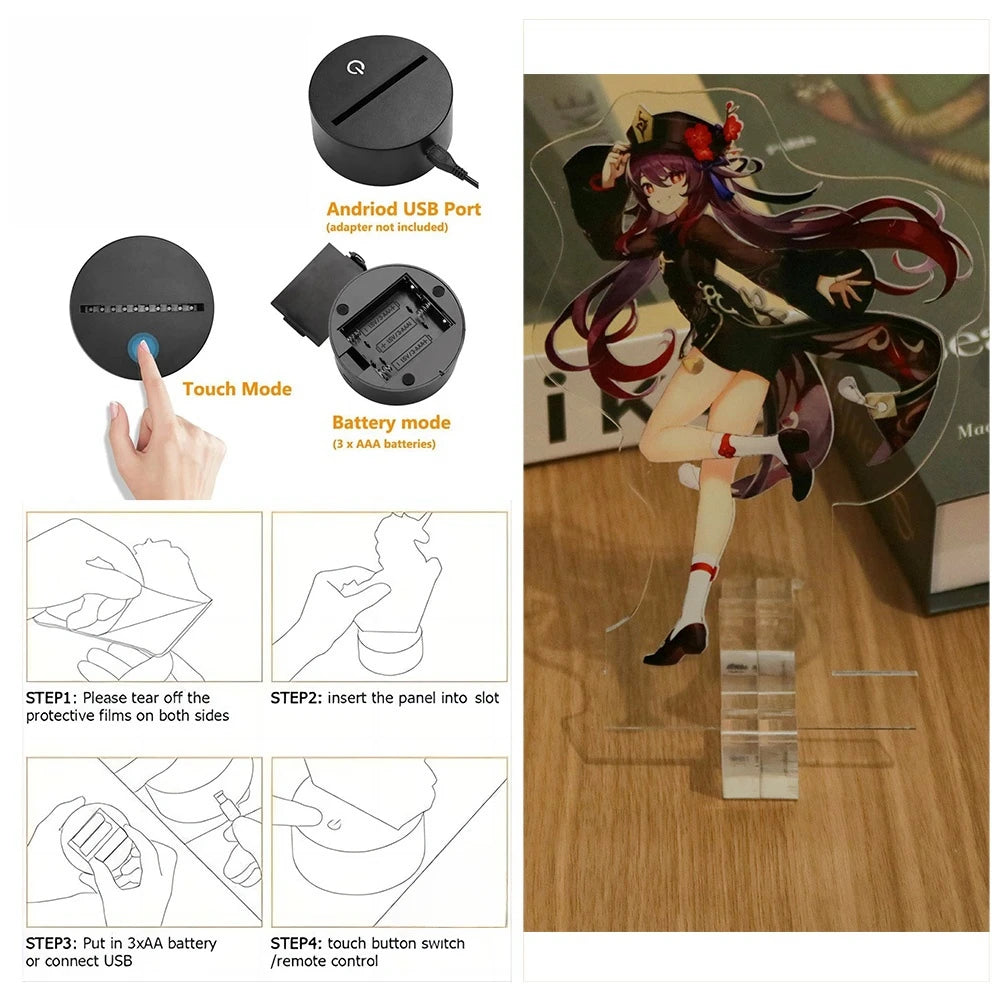 Genshin Impact 3D Lamp Anime LED Night Light Decorative Smart Touch dreamcast for Bedroom Home Decoration Valentine's Day Gift