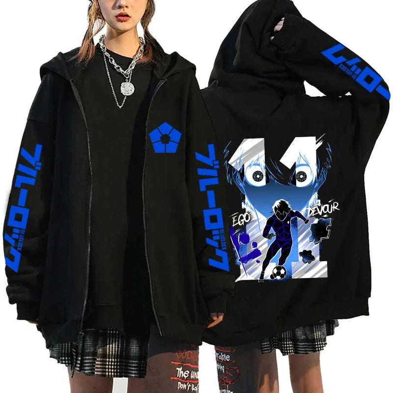 Hot Anime BLUE LOCK Printing Hoodie Fashion Harajuku Zipper Hoodies Women Men Sweatshirt Zipper Long Sleeve Casual Tops