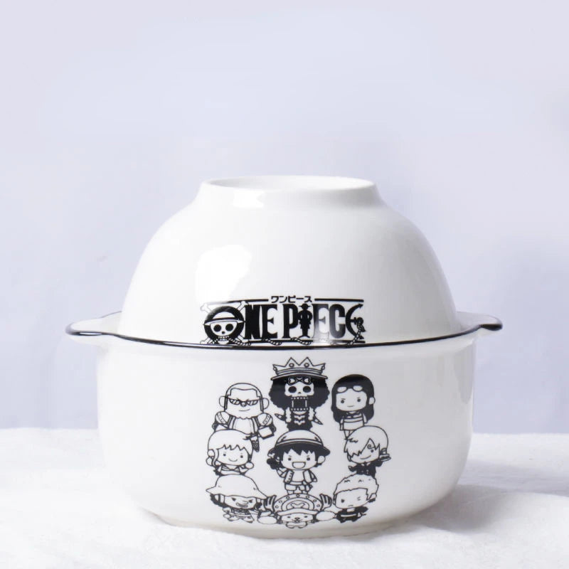 One Piece anime peripher Luffy Zoro ceramic instant noodle bowl with lid and handle kitchen supplies eating bowl gift