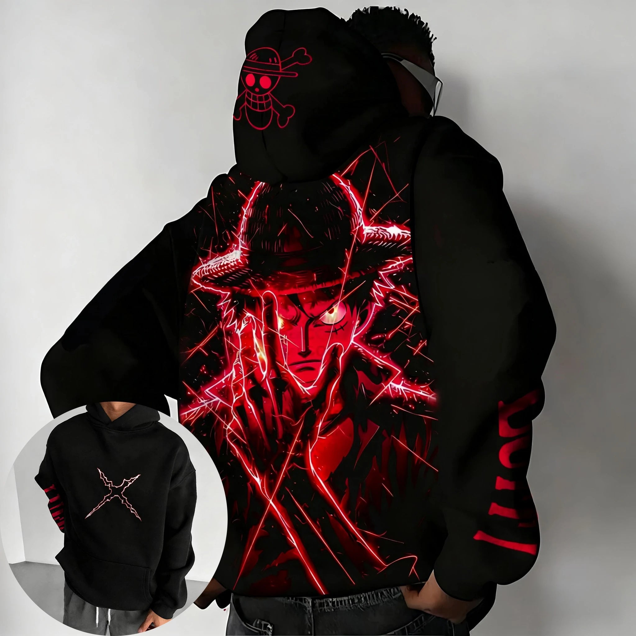 One Piece Luffy Autumn/Winter New Hoodie Men's Street Anime Printed Loose Casual American Hip Hop Parent Child Sweater Top