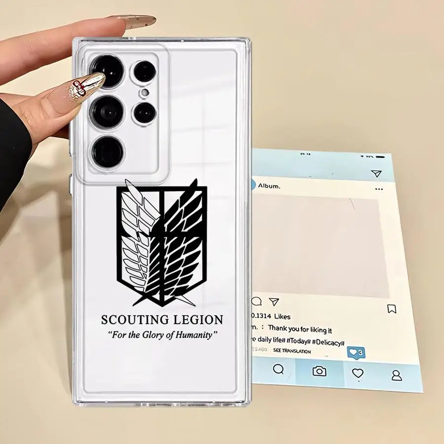 Clear Soft Case for Samsung Galaxy Note 10 20 Ultra S25 Ultra S21 S23 S24 FE S10 Plus S22 S20 Attack On T-Titan Logo