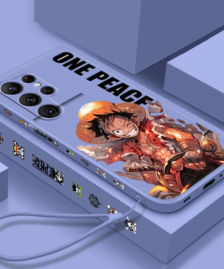 Comics One Piece Luffy For Samsung Galaxy S25 S24 S23 S22 S21 S20 Plus Ultra FE 5G Liquid Left Rope Cover Phone Case