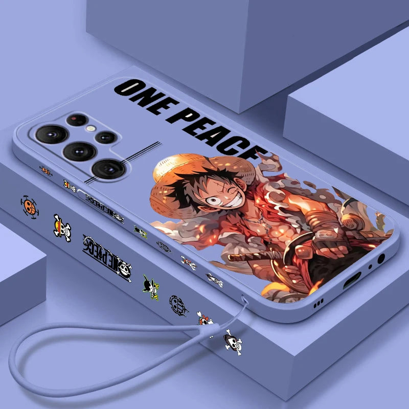 Comics One Piece Luffy For Samsung Galaxy S25 S24 S23 S22 S21 S20 Plus Ultra FE 5G Liquid Left Rope Cover Phone Case