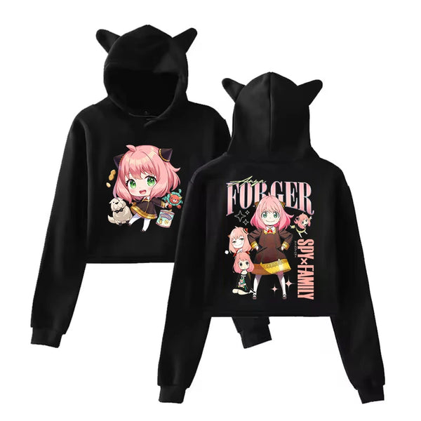 Spy x Family Anya Forger Cat Ear Crop Top Hoodie Kawaii Streetwear Pullover