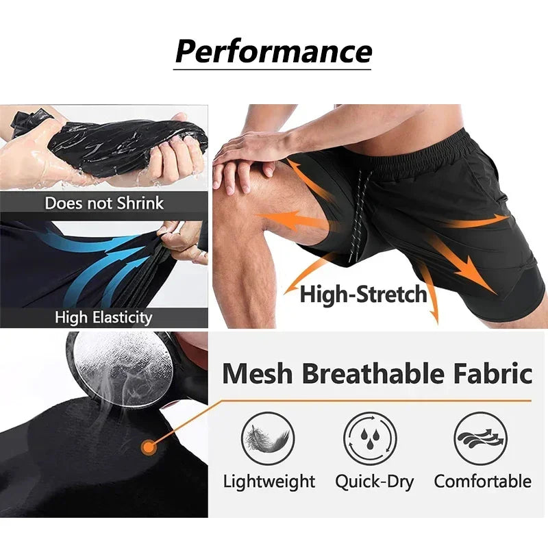 One Piece x Naruto x Dragon Ball 2-in-1 Men’s Gym Shorts – Quick-Dry & Breathable Sportswear