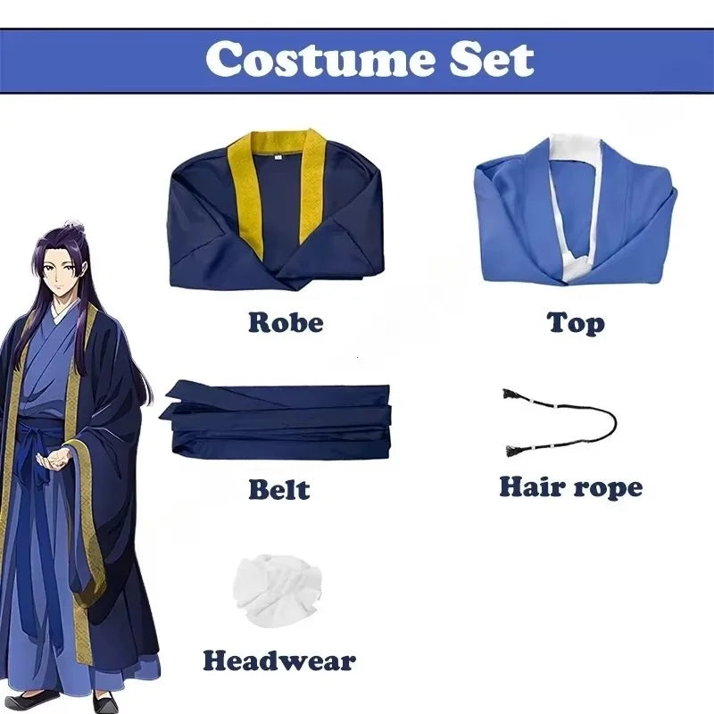 Anime The Apothecary Diaries Jinshi Cosplay Costume Wig Blue Robe Uniform Headwear Kusuriya No Hitorigoto Halloween Women Men
