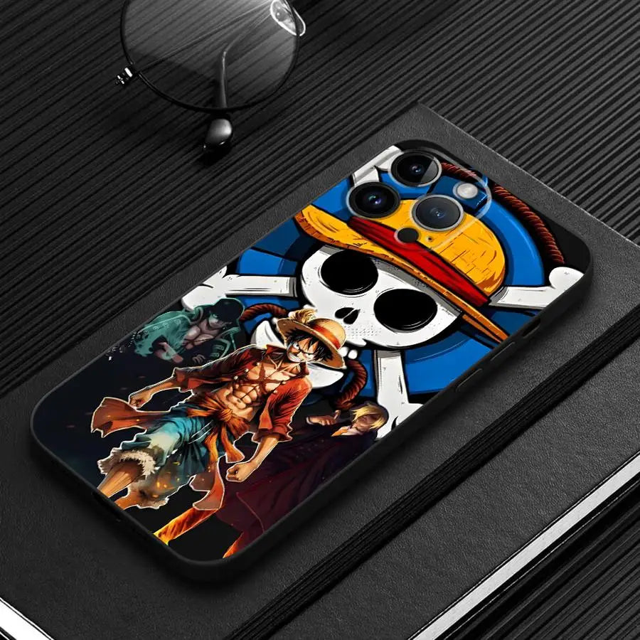Case for iPhone 15 16 14 Plus 13 12 11 17 Pro Max 7 8 XR 17Air XS Max Black Soft Phone Cover Luffy One-PieceS