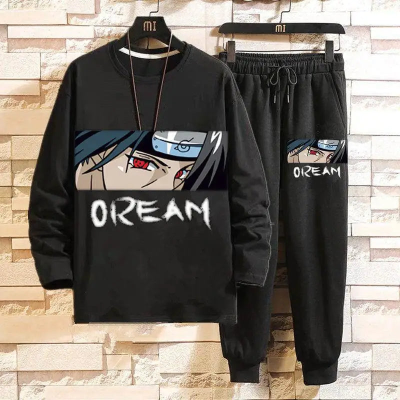 New One Piece Kawaii Anime Luffy Uchiha Itachi Creative Long Sleeve Pants Suit Autumn and Winter Warm Home Clothing Gift
