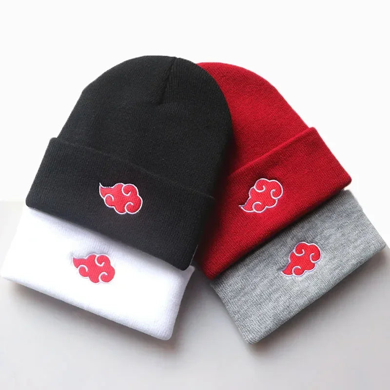Beanies Women Autumn Winter Warm Hat Anime Akatsuki Cosplay Red Cloud Embroidery Caps For Men Knitted Bonnet Unisex