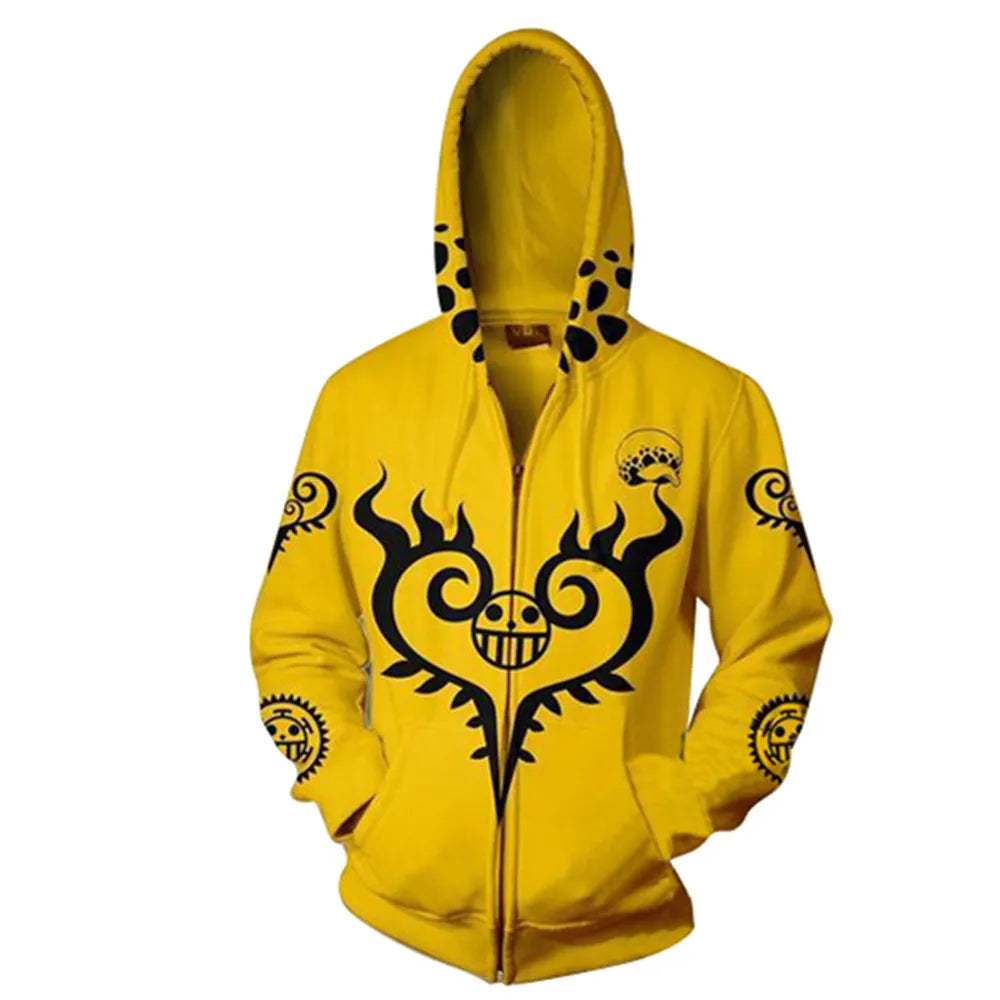 Anime One Piece Luffy Trafalgar D. Water Law Hoodie Cosplay Costume Long Sleeve Sweatshirt Sweater Zip Up Coat Jackets