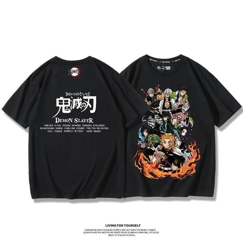 Demon Slayer Anime Tanjirou Nezuko Zenitsu Giyuu Printed Cotton Short Sleeve Summer Men's Outdoor Casual Streetwear Gift