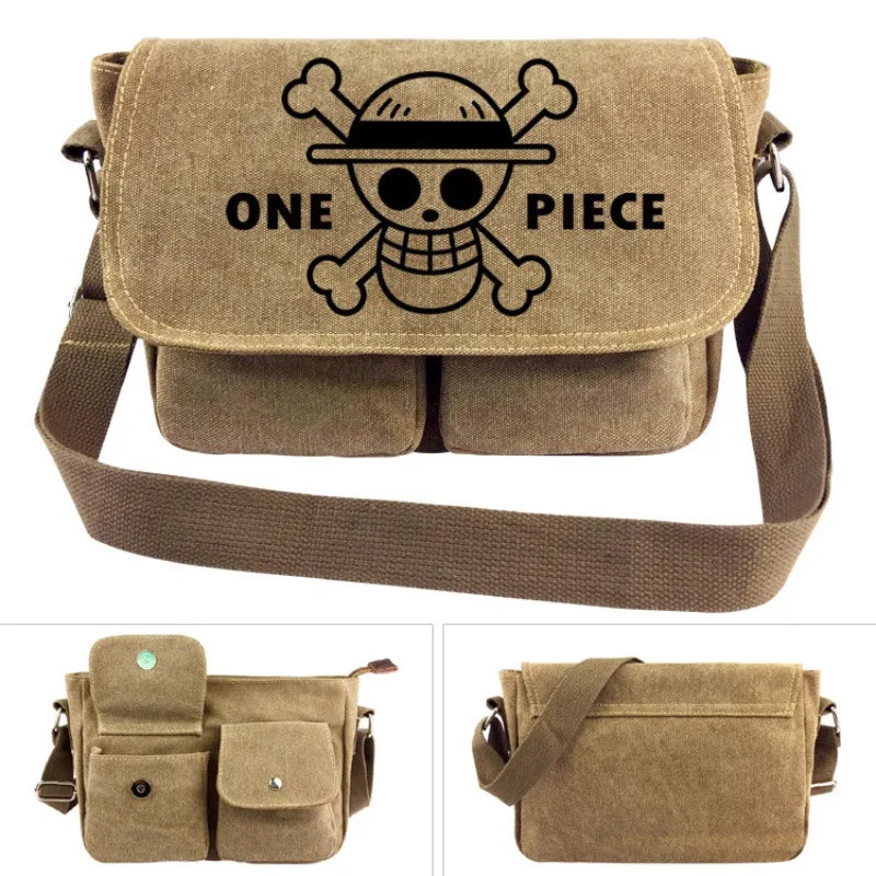 One Piece Canvas Shoulder Bag - Luffy & Law Logo Sling Bag, Unisex Student Backpack for Casual Daily Use & Anime Fans