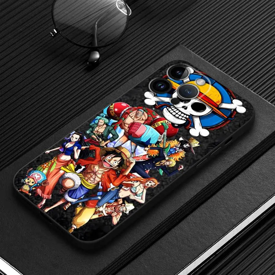 Case for iPhone 15 16 14 Plus 13 12 11 17 Pro Max 7 8 XR 17Air XS Max Black Soft Phone Cover Luffy One-PieceS