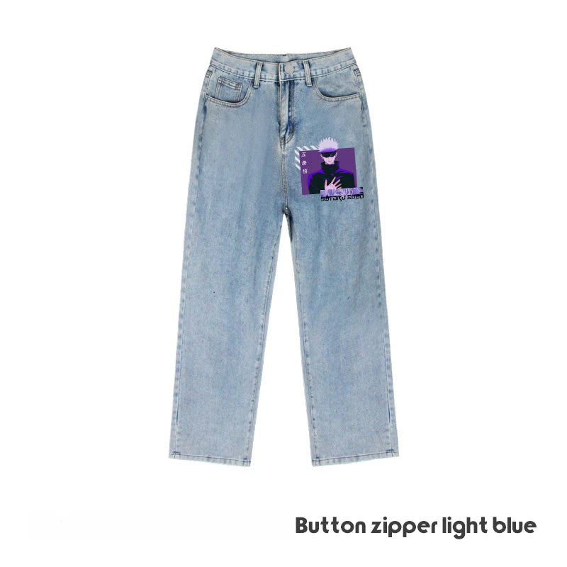 JUJUTSU KAISEN Gojo Yuji Megumi Sukuna Anime Daily Trousers Loose Spring and Autumn Wide Leg Pants Casual Jeans