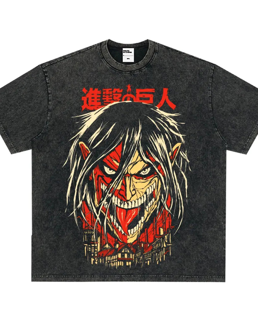 Tshirts Anime Attirtsack on Titan Washed T-shirt Vintage Wears Men Women Fashion Clothes tshirt for Teens