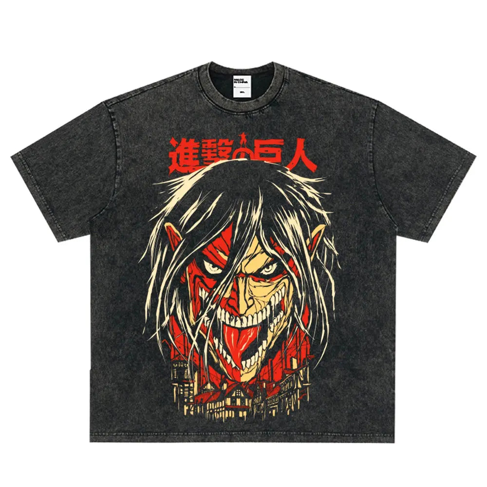 Tshirts Anime Attirtsack on Titan Washed T-shirt Vintage Wears Men Women Fashion Clothes tshirt for Teens