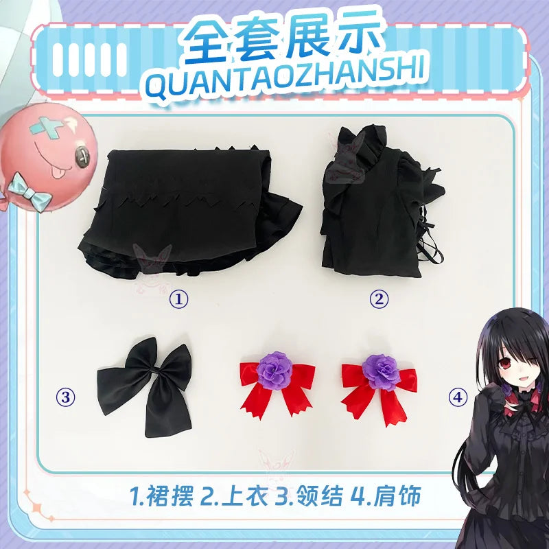 Tokisaki Kurumi Anime Date a Live Cosplay Nightmare Costume Carnival Halloween Black Gothic Long Lolita Dress Prop Woman Set