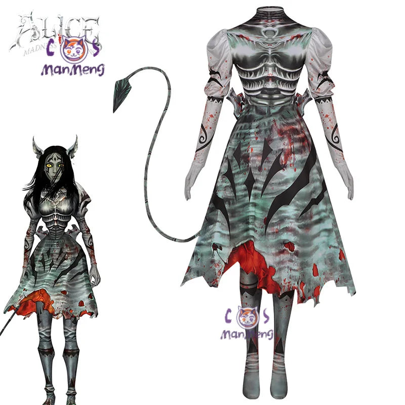 Game Alice: Madness Returns New Alice Cosplay Costume Dark Night Devil Tail Dress Gloves Pants Sexy Set Party Carnival Uniform