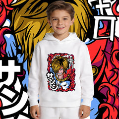 Kids Sanji Anime Fleece-Lined Hoodie – One Piece Pullover Sweatshirt