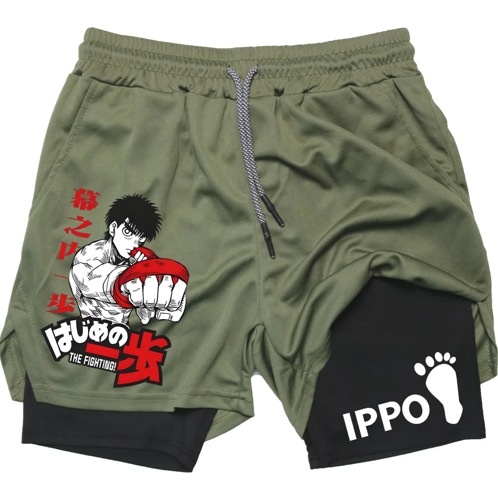 IPPO Boxing Anime Gym Shorts – 2-in-1 Quick-Dry Compression Shorts for Men