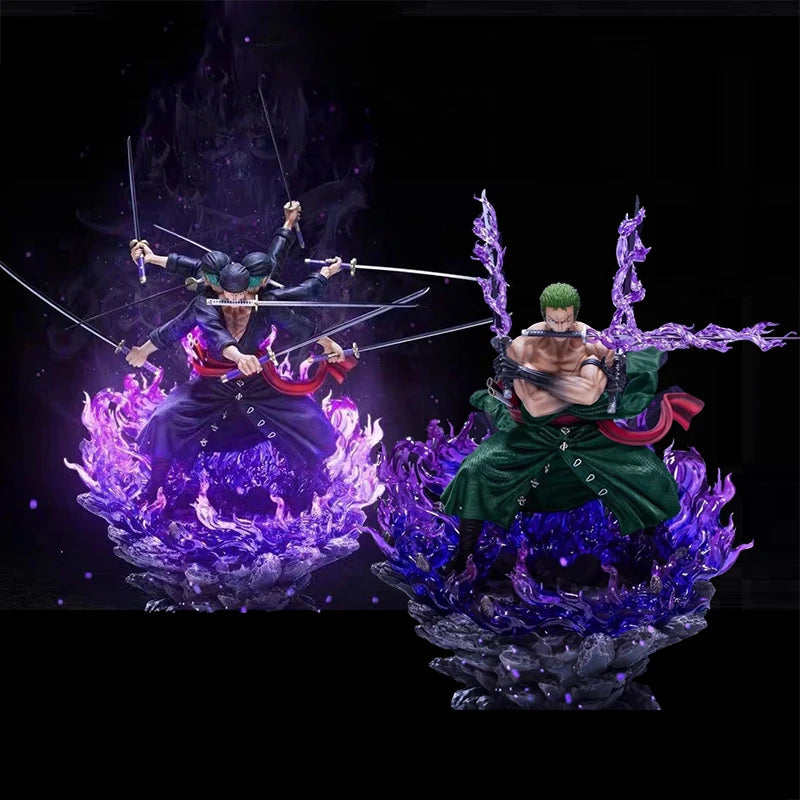42cm One Piece Six Arms Zoro Action Figure Wano Country Statue Nine Knives Flow Roronoa Zoro Figure Model PVC Collection Toys