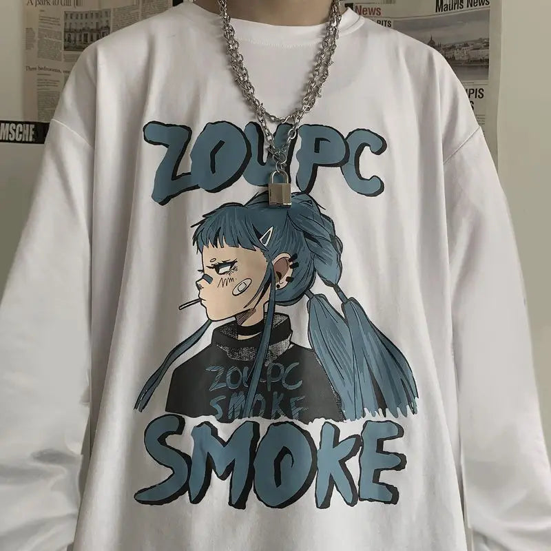 Anime One Piece Monkey D. Luffy Spring and Autumn New Loose Boys' Long Sleeve Cartoon Student T-shirt Clothes