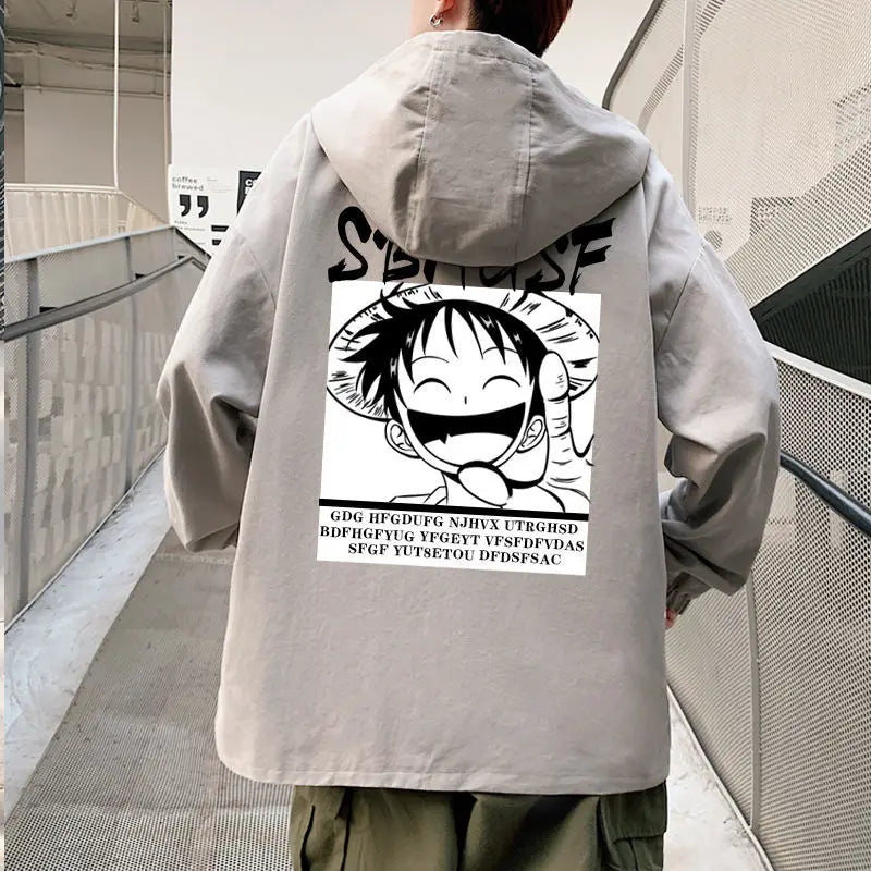 One Piece Monkey D. Luffy Anime Hooded Jacket Spring and Autumn New Men's Short Style Hooded Top Loose Large Coat
