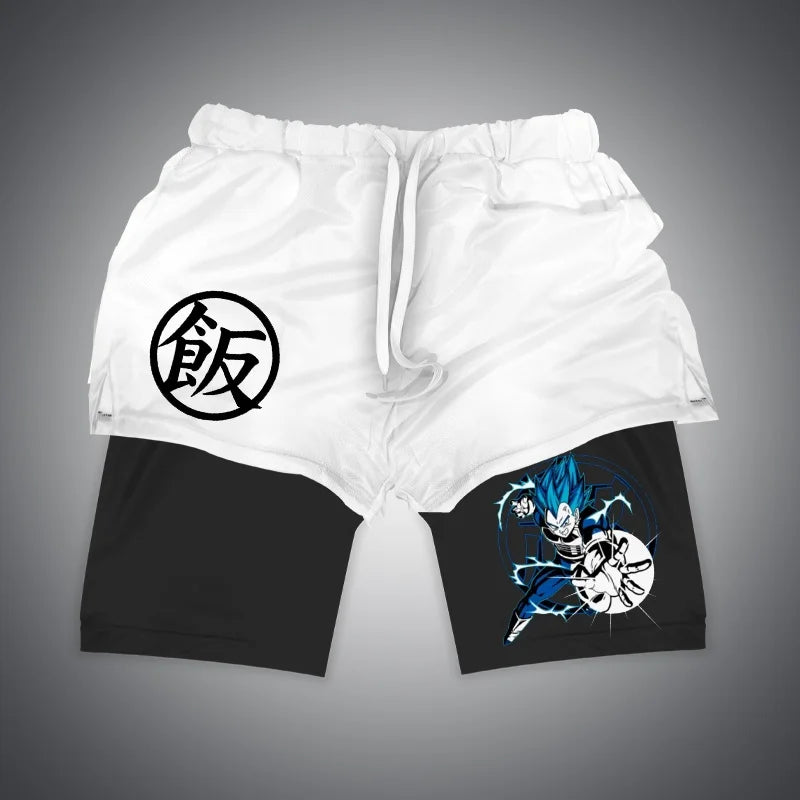 New Dragon Ball Son Goku Shorts Anime Men Double Layer Sports Short Pants Sportswear Jogger Breathable Beach Pants