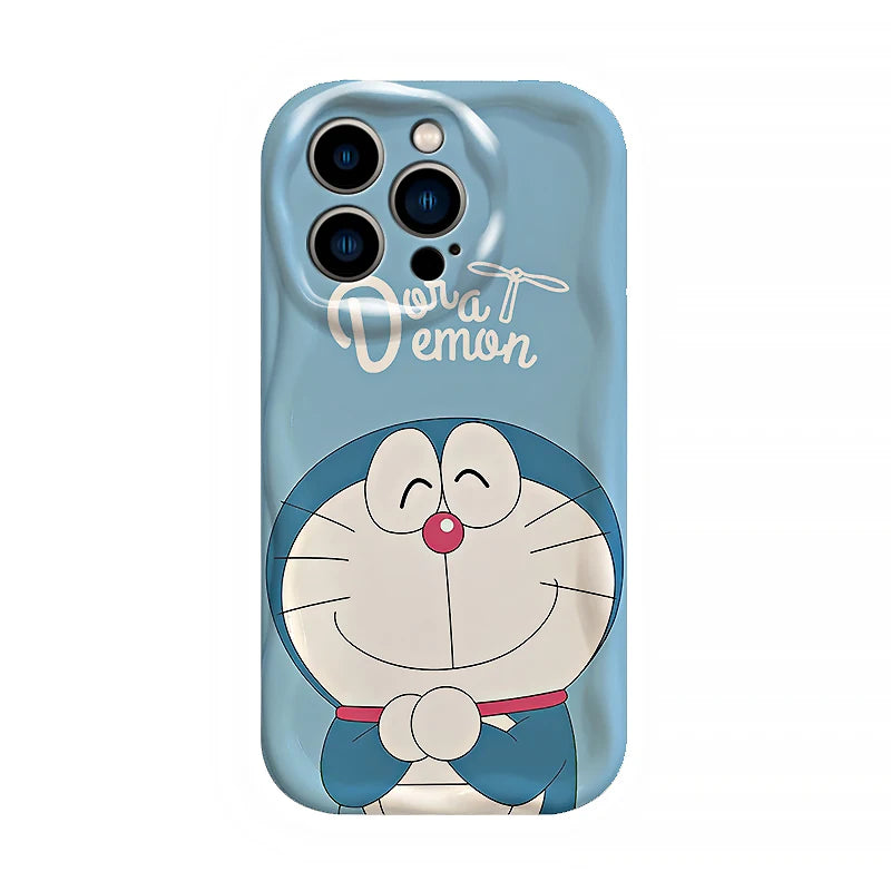Doraemon Soft Silicone Wavy Case – Cute Cartoon iPhone 6–15 Pro Max Cover