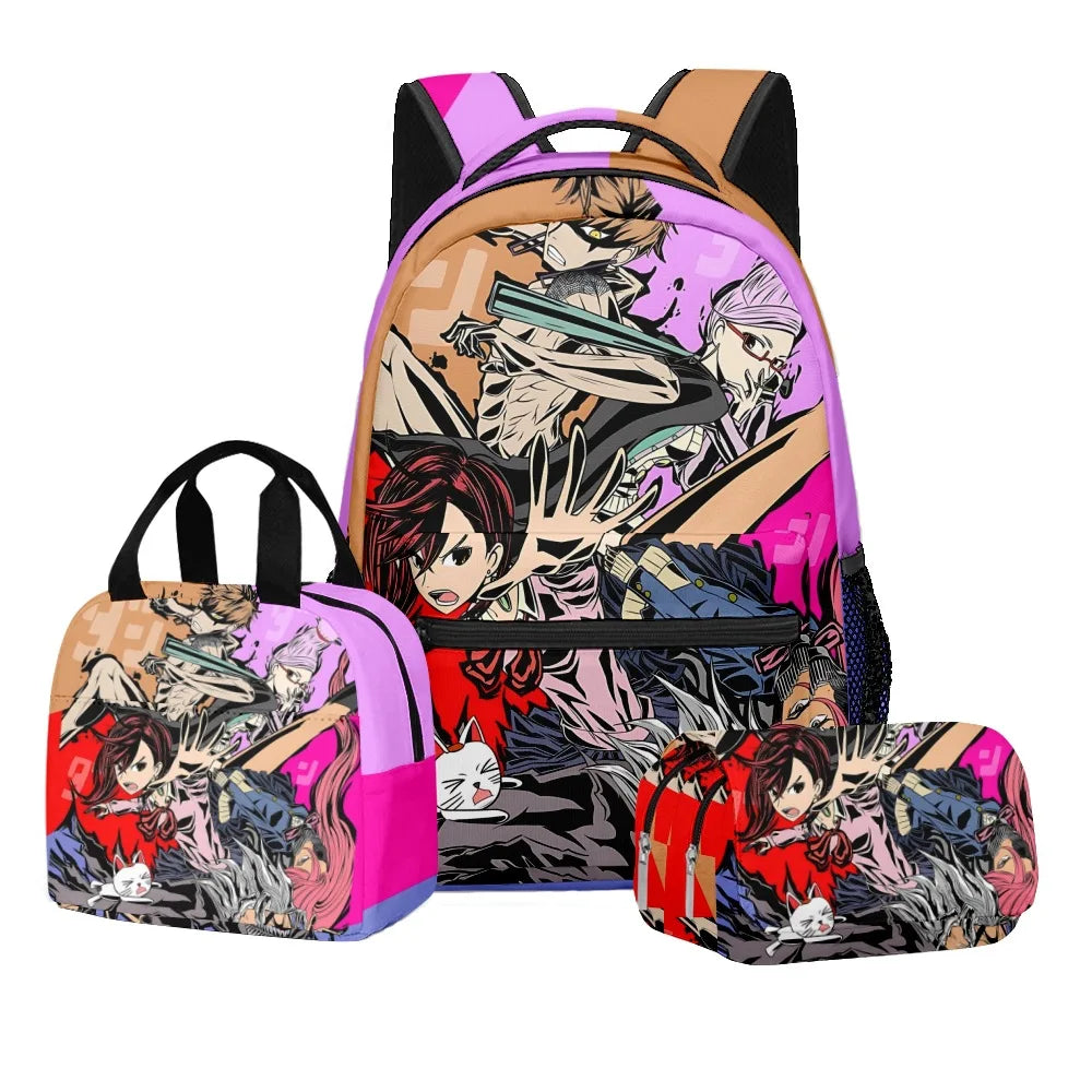 Luxury Popular Novelty DANDADAN 3D Printed 3pcs/Set student School Bags Travel Notebook Backpack Lunch bag Pencil Case