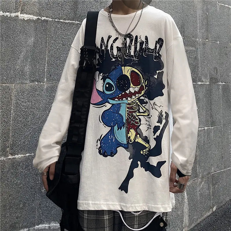 Anime One Piece Monkey D. Luffy Spring and Autumn New Loose Boys' Long Sleeve Cartoon Student T-shirt Clothes