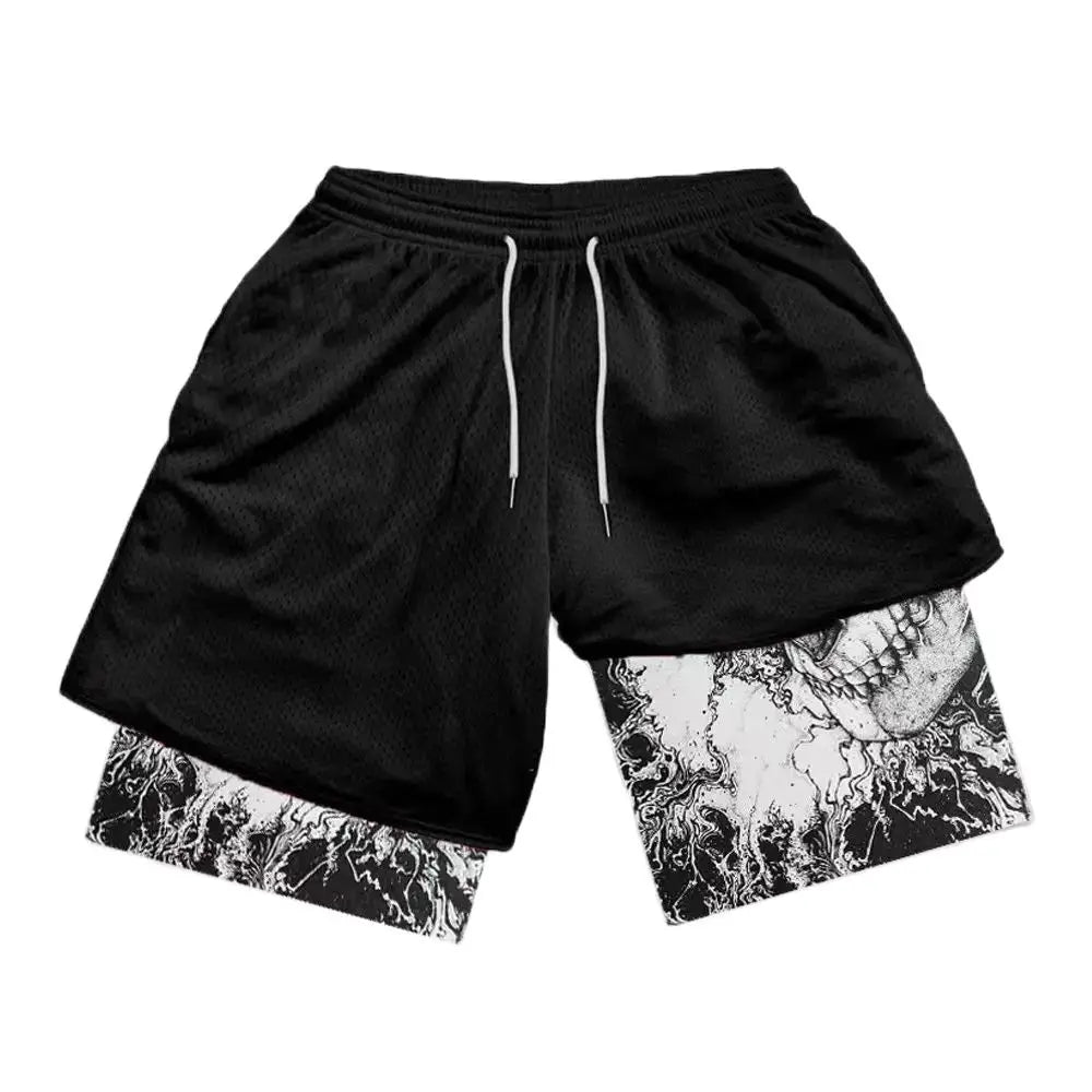 Anime-Inspired Double-Layered Sports Shorts – Breathable High-Waist Fit