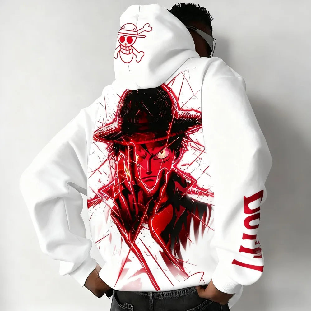 One Piece Luffy Autumn/Winter New Hoodie Men's Street Anime Printed Loose Casual American Hip Hop Parent Child Sweater Top