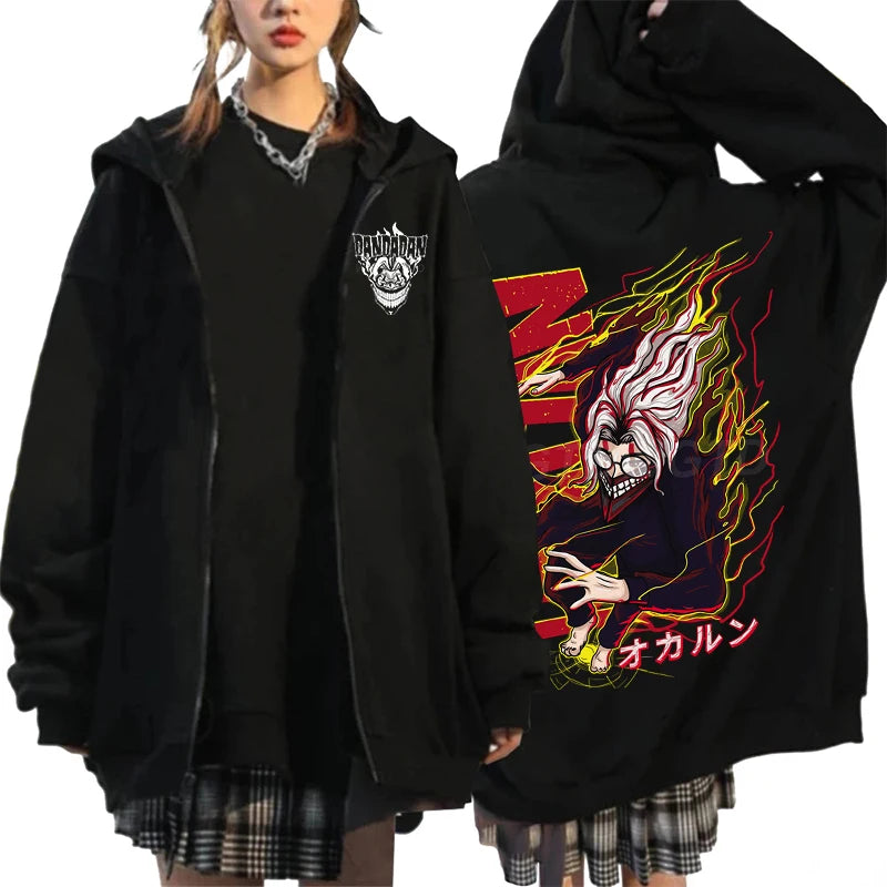 Anime Dandadan Ken Takakura Graphic Print Hooded Men women Zip Up Hoodies Oversized Sweatshirts Harajuku Male Zipper Jacket
