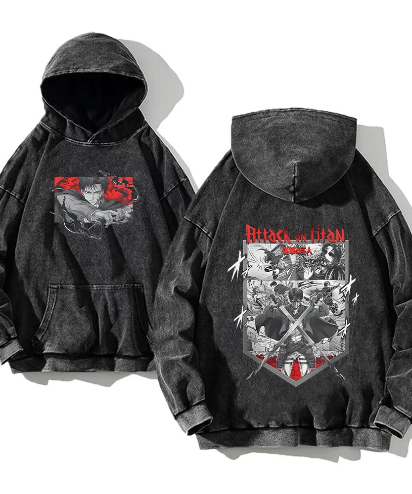 Attack on Titan Hoodie – Acid Wash Manga Streetwear for Anime Fans